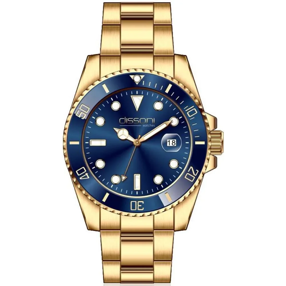 Φωτογραφία προϊόντος: Dissoni divers date gold blue dial