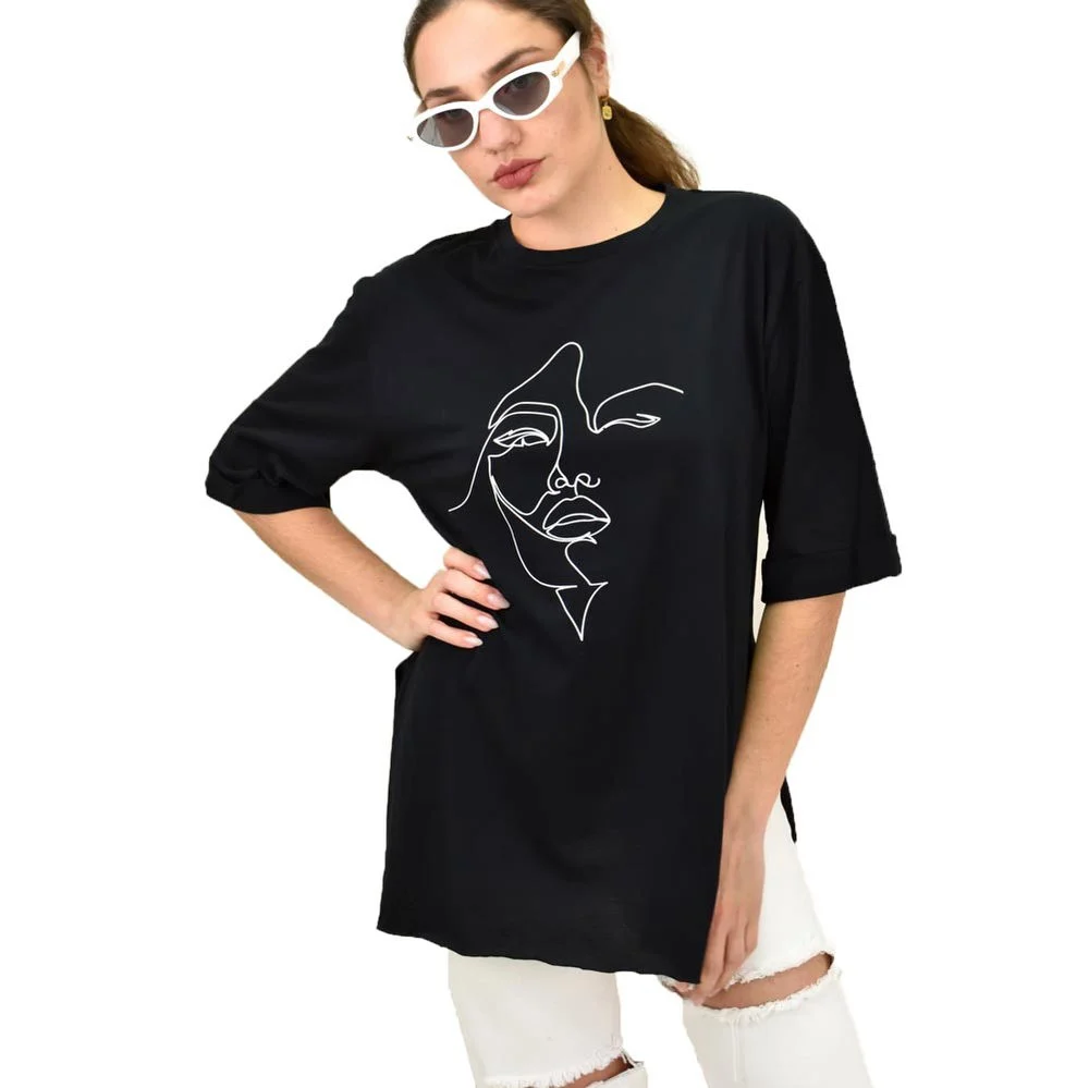 Φωτογραφία προϊόντος: First Woman Γυναικείο T-shirt με τύπωμα πρόσωπο / Μαύρο