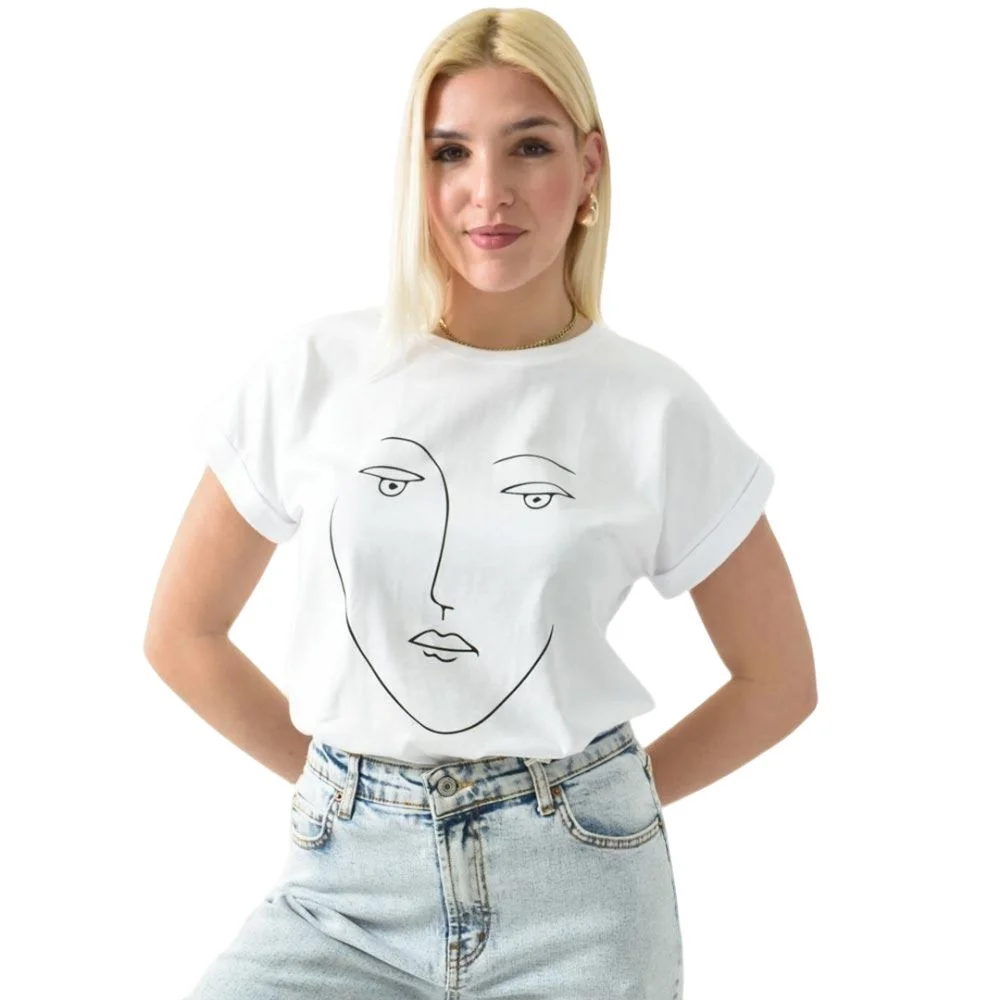 Φωτογραφία προϊόντος: First Woman Γυναικείο T-shirt με τύπωμα πρόσωπο / Λευκό