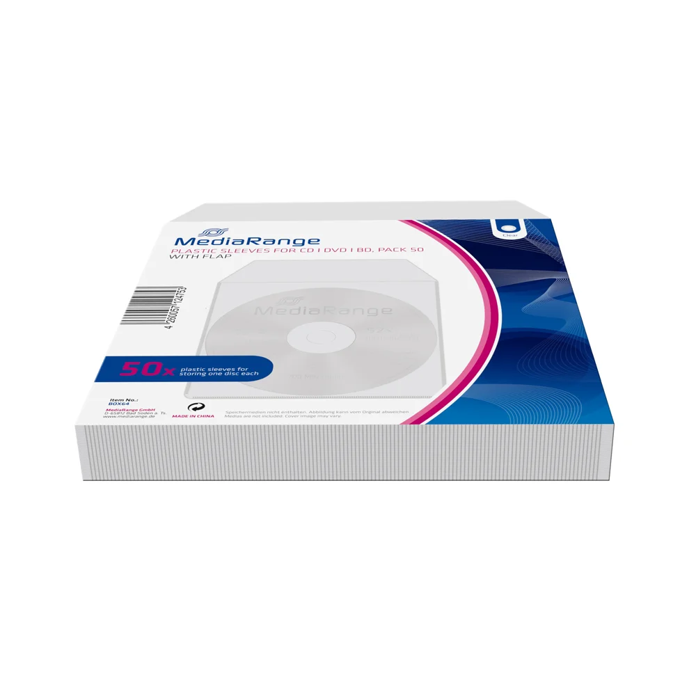 Φωτογραφία προϊόντος: MediaRange Plastic sleeves for 1 disc with flap Transparent Pack 50 (MRBOX64)