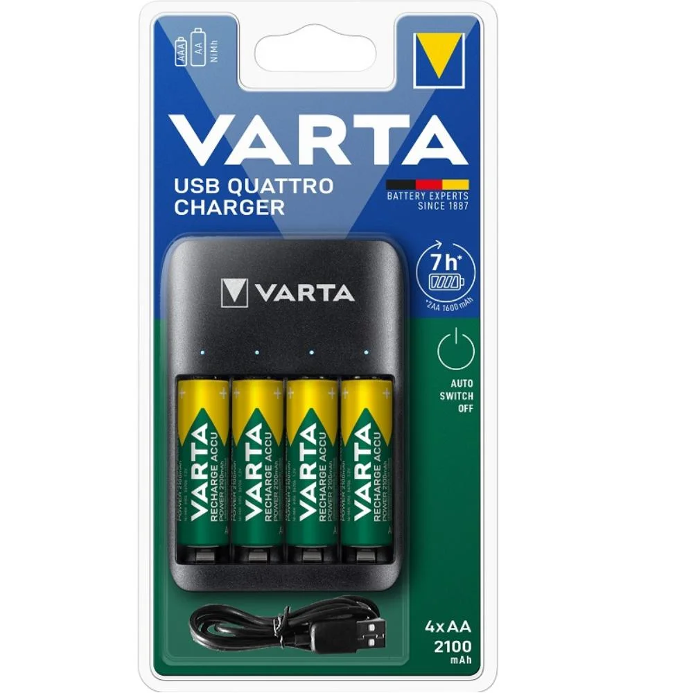 Φωτογραφία προϊόντος: Varta QUATRO 57652 + 4 rechargeable batteries Varta 2100 mah AA (VART18660)