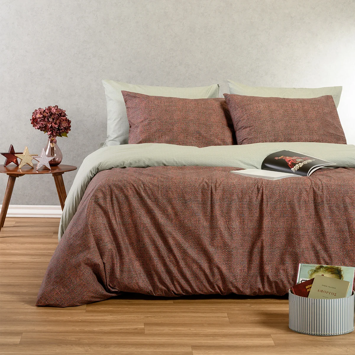 Φωτογραφία προϊόντος: Σετ Σεντόνια 270x270 King Size Ultra Line Melinen Luca Bordeaux 100% βαμβακερόΧωρίς Λάστιχο