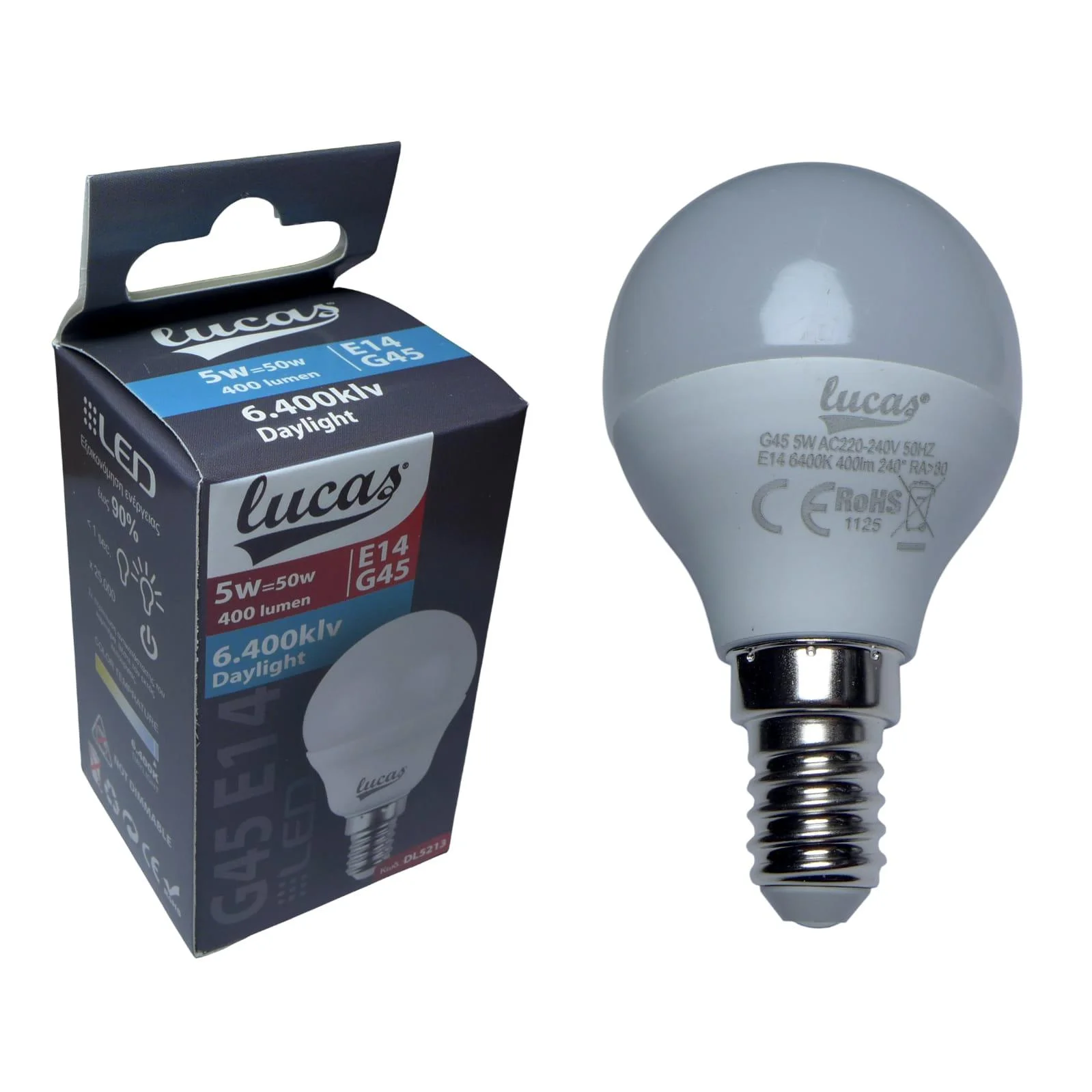 Φωτογραφία προϊόντος: OEM Lucas Λάμπα LED 5W 80mm για Ντουί E14 και Σχήμα G45 Ψυχρό Λευκό 425lm