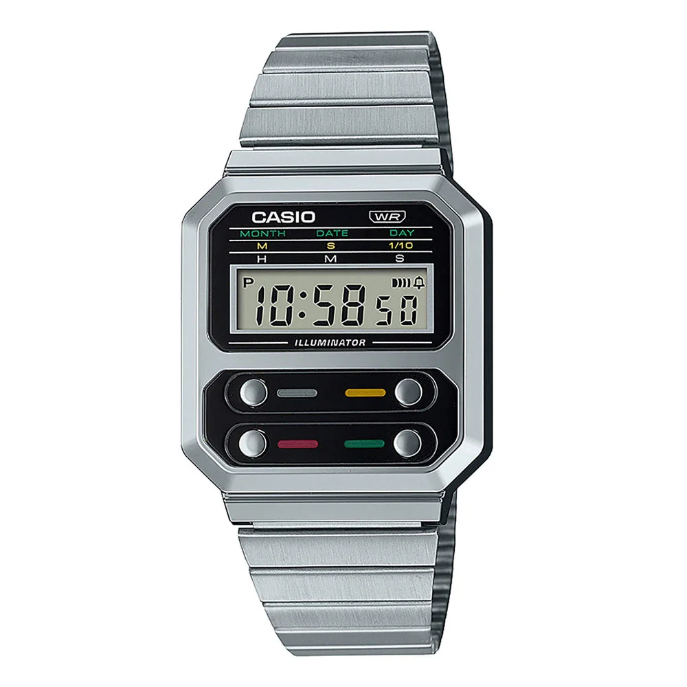Φωτογραφία προϊόντος: CASIO Vintage Silver Stainless Steel Bracelet A-100WE-1AEF