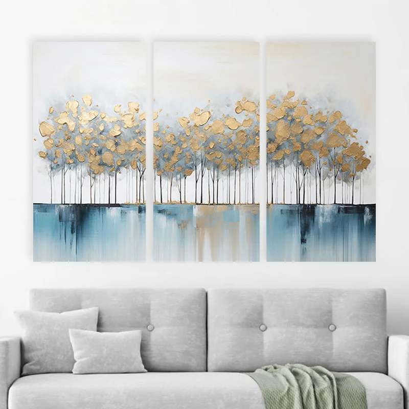 Φωτογραφία προϊόντος: Πίνακας σε καμβά Abstract gold forest τρίπτυχος