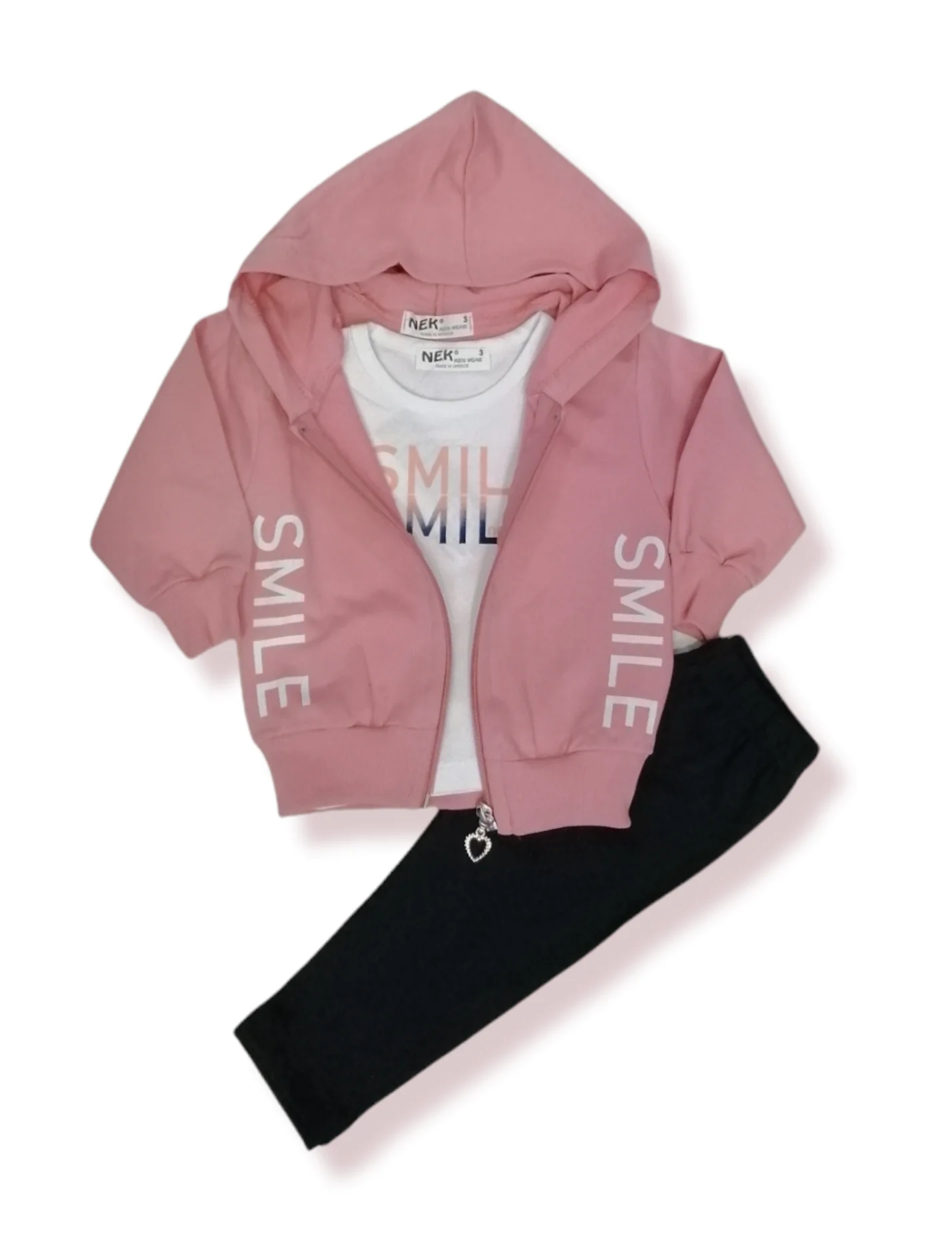 Φωτογραφία προϊόντος: NEK Kids Wear ΣΕΤ ΤΡΙΩΝ ΤΕΜΑΧΙΩΝ SMILE ΜΠΛΕ - ΛΕΥΚΟ - DUSTY PINK 03M - 24M