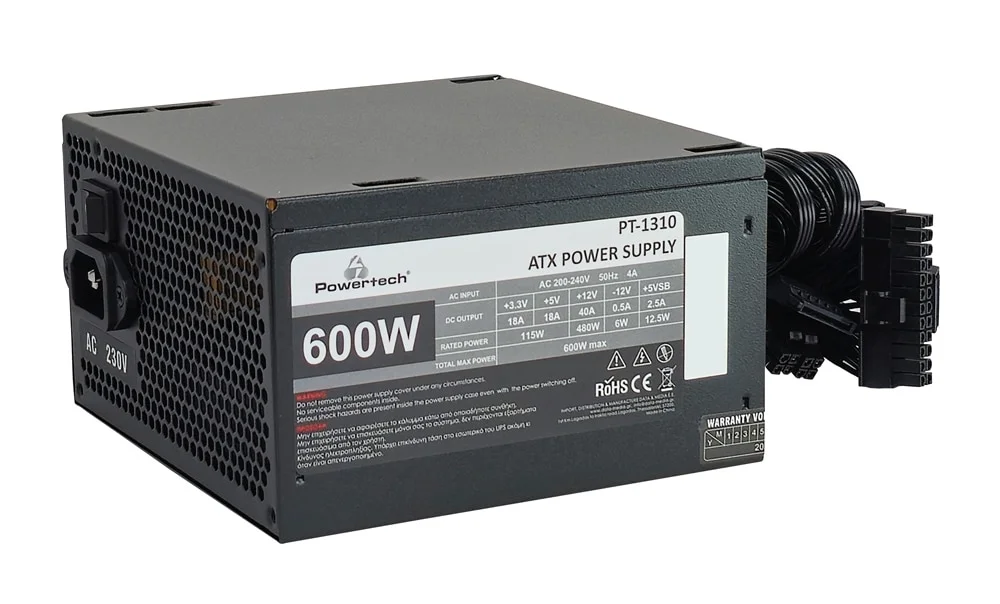 Φωτογραφία προϊόντος: POWERTECH τροφοδοτικό PC PT-1310, 600W, ATX, 120mm Fan