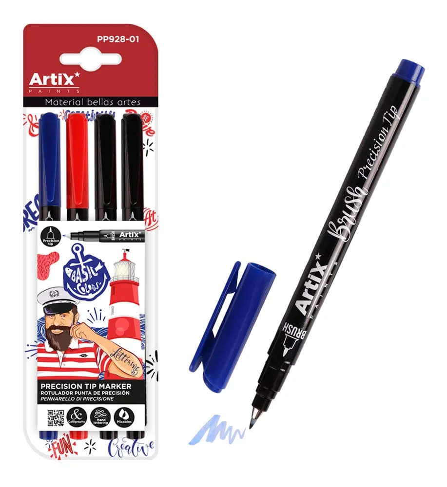 Φωτογραφία προϊόντος: ARTIX PAINTS μαρκαδόρος σχεδίου PP928-01, μπλε/μαύρο/κόκκινο, 4τμχ