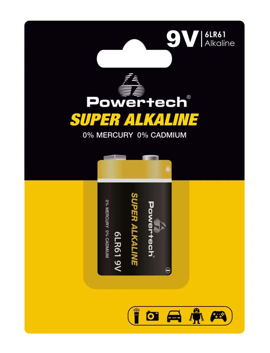 Φωτογραφία προϊόντος: POWERTECH αλκαλική μπαταρία Super Alkaline PT-1215, 9V, 1τμχ