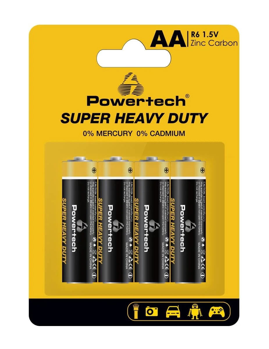 Φωτογραφία προϊόντος: POWERTECH μπαταρίες Zinc Carbon Super Heavy Duty PT-1219, AA, 1.5V, 4τμχ