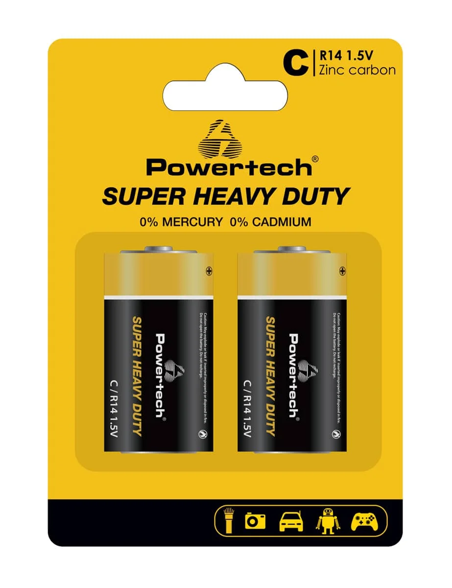 Φωτογραφία προϊόντος: POWERTECH μπαταρίες Zinc Carbon Super Heavy Duty PT-1221, R14 1.5V, 2τμχ