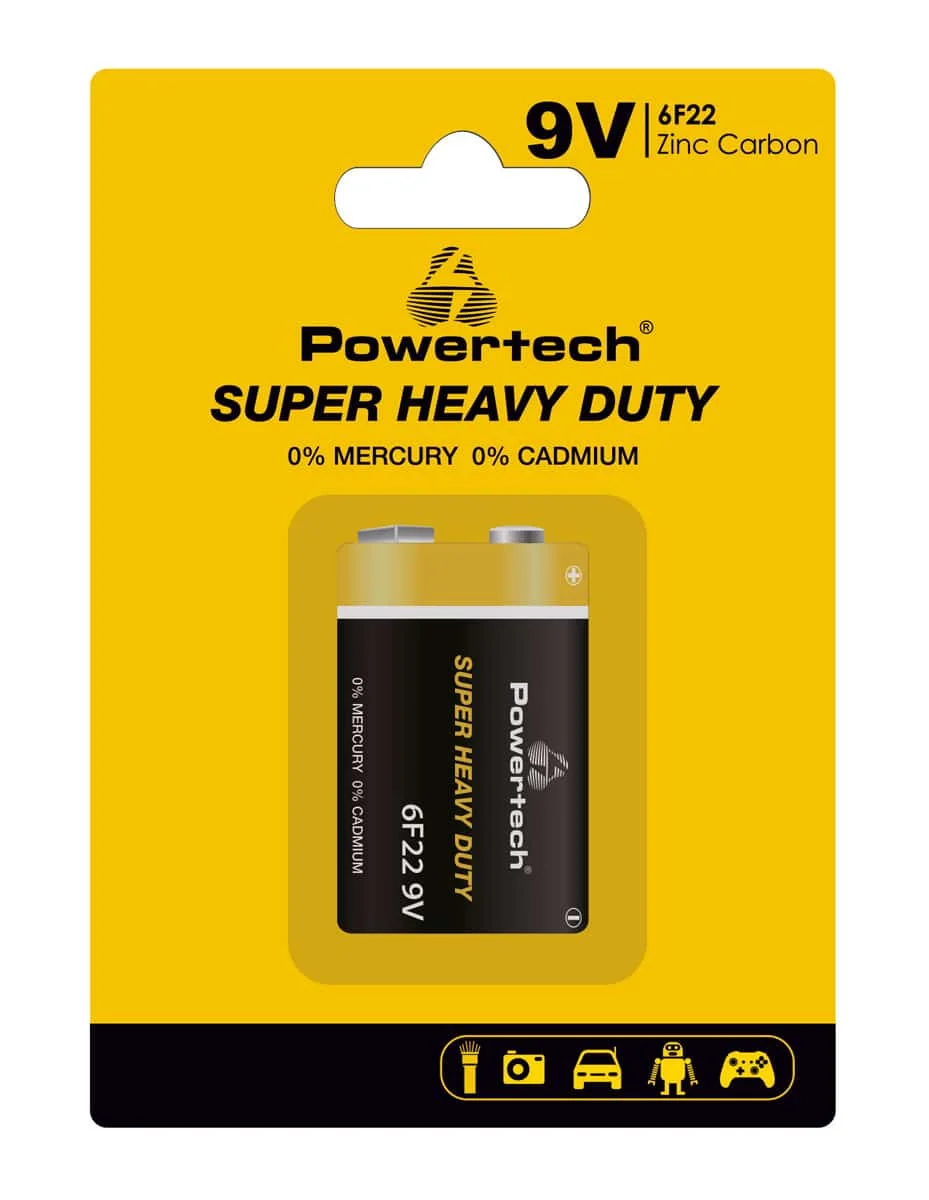 Φωτογραφία προϊόντος: POWERTECH μπαταρία Zinc Carbon Super Heavy Duty PT-1220, 9V, 1τμχ