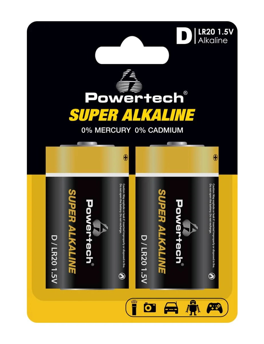 Φωτογραφία προϊόντος: POWERTECH αλκαλικές μπαταρίες Super Alkaline PT-1217, LR20, 1.5V, 2τμχ