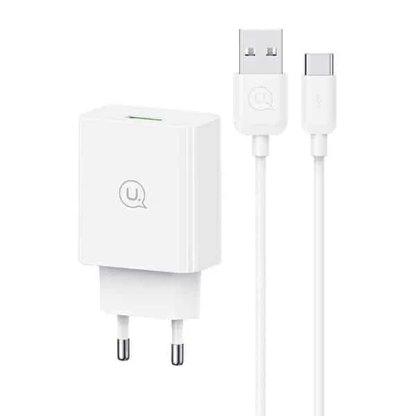 Φωτογραφία προϊόντος: USAMS Ład. siec. 18W + kabel USB-C/USB-A1m Fast Charging SC SCXLTZ02 λευκό