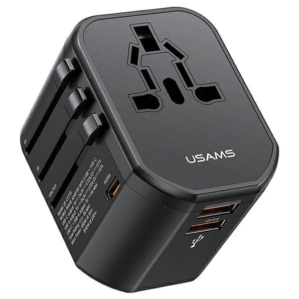 Φωτογραφία προϊόντος: USAMS Universal Travel Charger προσαρμογέας δικτύου 2xUSB+1xUSB-C T59 20W 4w1 US/AU/EU/UK μαύρος/black