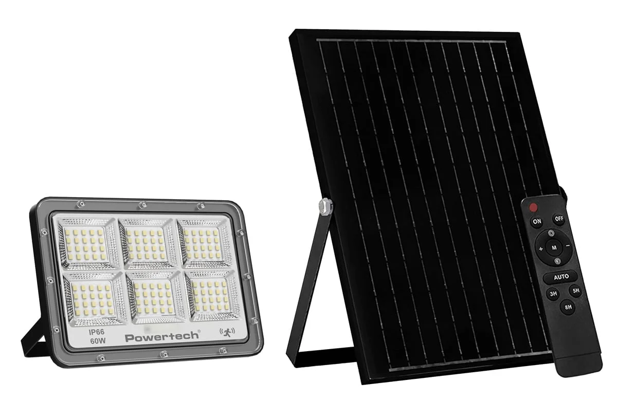 Φωτογραφία προϊόντος: POWERTECH LED ηλιακός προβολέας PT-1456 με τηλεχειριστήριο, αισθητήρας κίνησης, 60W, 4000K, 750lm, IP66