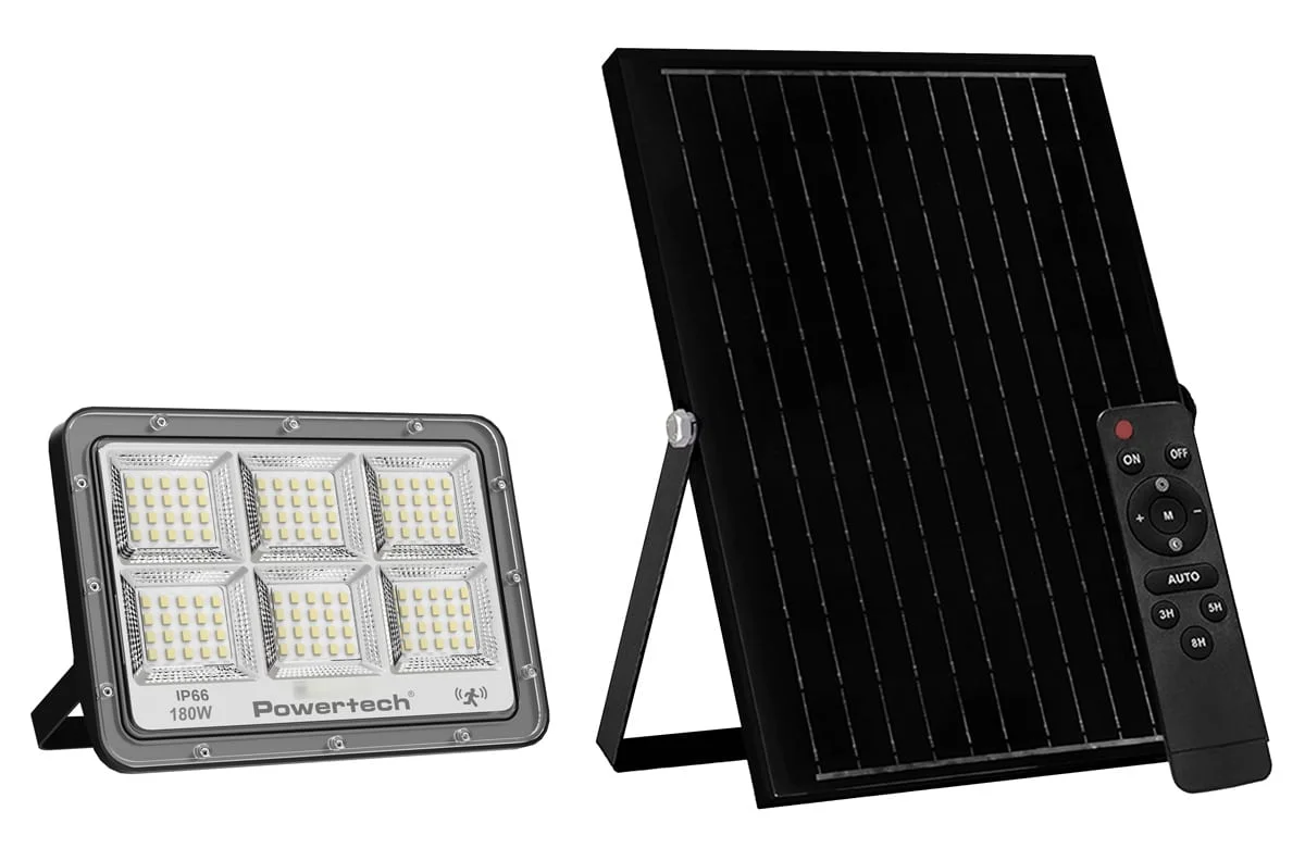 Φωτογραφία προϊόντος: POWERTECH LED ηλιακός προβολέας PT-1458 με τηλεχειριστήριο, αισθητήρας κίνησης, 180W, 4000K, 2000lm, IP66