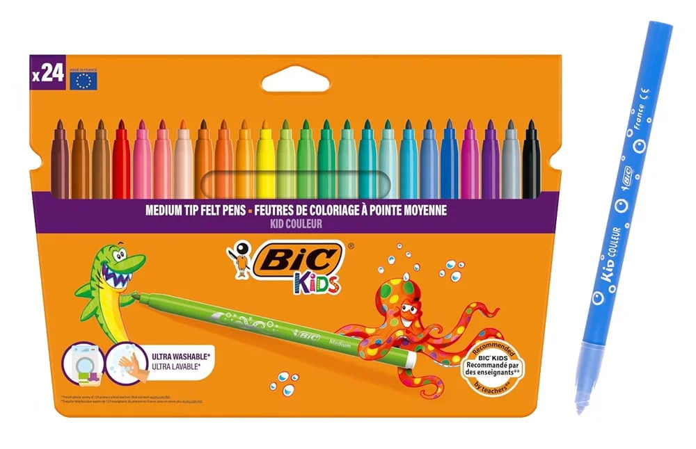 Φωτογραφία προϊόντος: BIC σετ χρωματιστών μαρκαδόρων Kid Couleur, ultra washable, 24τμχ