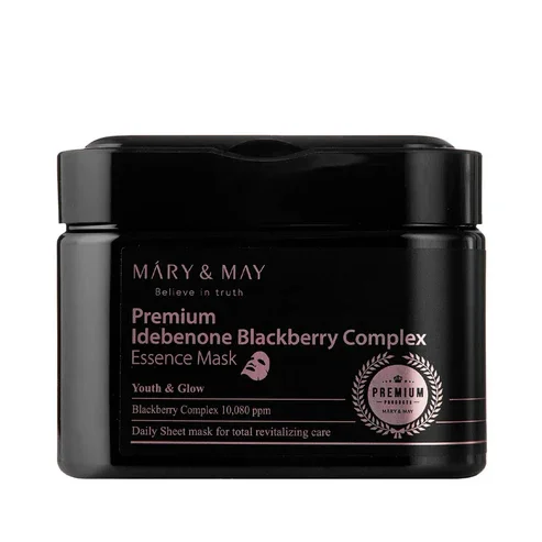 Φωτογραφία προϊόντος: Mary + May Premium Idebenone Blackberry Complex Essence Mask- Μάσκες για αντιγήρανση και ενυδάτωση 20τμχ