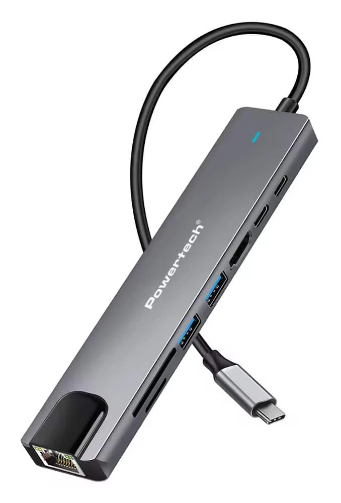 Φωτογραφία προϊόντος: POWERTECH docking station PT-1537, 8 θυρών, USB-C σύνδεση, 100W PD, 1000Mbps, γκρι