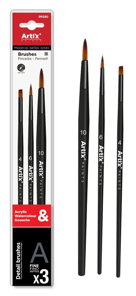 Φωτογραφία προϊόντος: ARTIX PAINTS σετ πινέλων ζωγραφικής PP280, μαύρο, 3τμχ