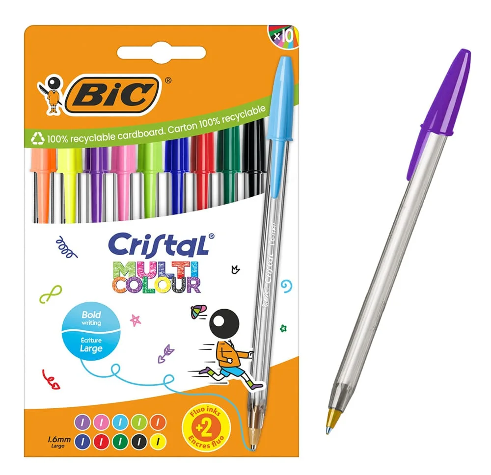 Φωτογραφία προϊόντος: BIC στυλό διαρκείας ballpoint Cristal Multicolour, 1.6mm μύτη, διάφορα χρώματα, 10τμχ
