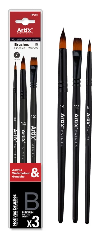 Φωτογραφία προϊόντος: ARTIX PAINTS σετ πινέλων ζωγραφικής PP281, μαύρο, 3τμχ