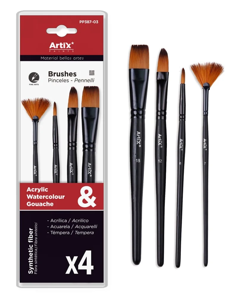 Φωτογραφία προϊόντος: ARTIX PAINTS σετ πινέλων ζωγραφικής PP387-03, μαύρο, 4τμχ