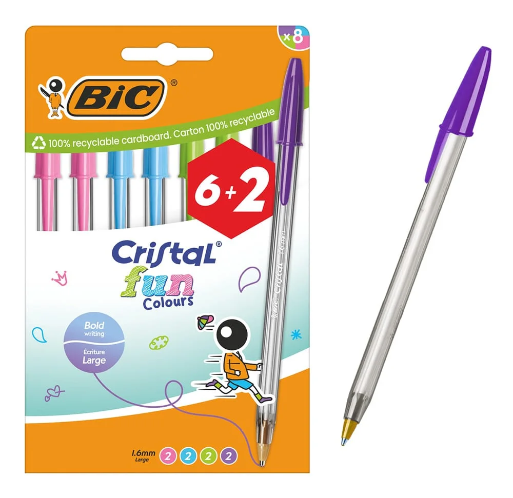 Φωτογραφία προϊόντος: BIC στυλό διαρκείας ballpoint Cristal Fun Colours, 1.6mm μύτη, διάφορα χρώματα, 8τμχ