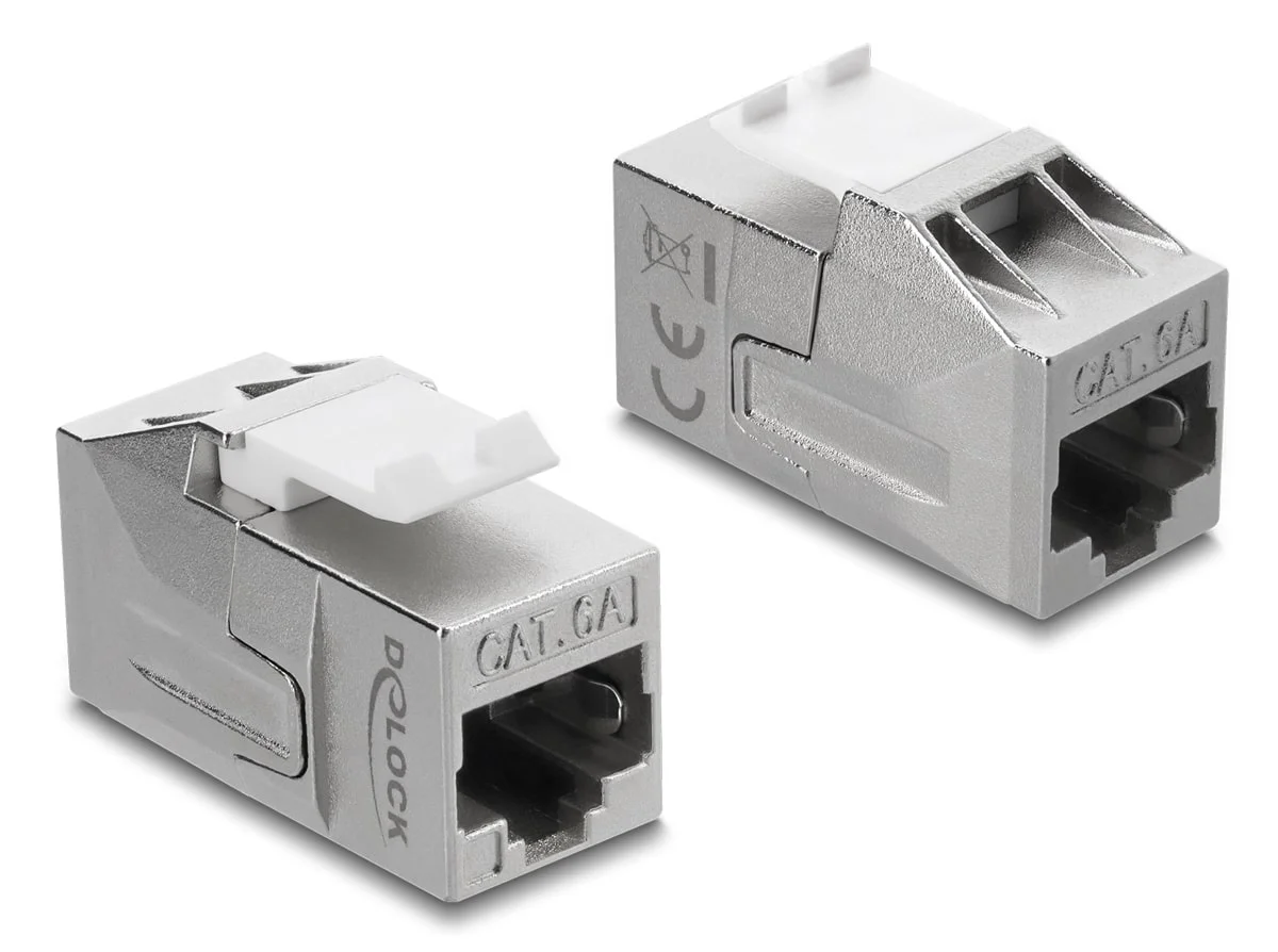 Φωτογραφία προϊόντος: DELOCK Keystone module RJ45 91122, θηλυκό σε θηλυκό, Cat 6A STP, ασημί