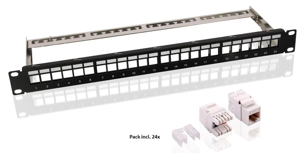Φωτογραφία προϊόντος: GOOBAY Keystone patch panel 95336 με 24 μονάδες, 19"/1U, 24 θύρες, μαύρο