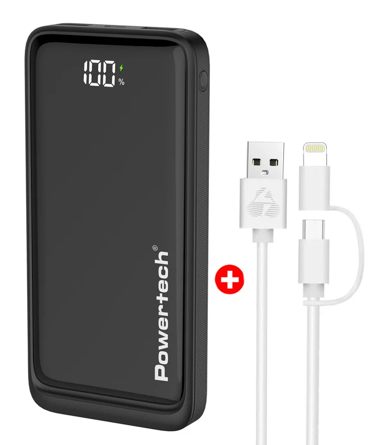 Φωτογραφία προϊόντος: POWERTECH power bank με οθόνη & καλώδιο USB σε Micro/Lightning BNDL-0197, 10000mAh