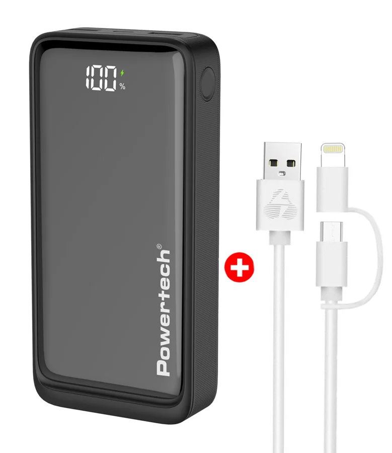 Φωτογραφία προϊόντος: POWERTECH power bank με οθόνη & καλώδιο USB σε Micro/Lightning BNDL-0196, 20000mAh