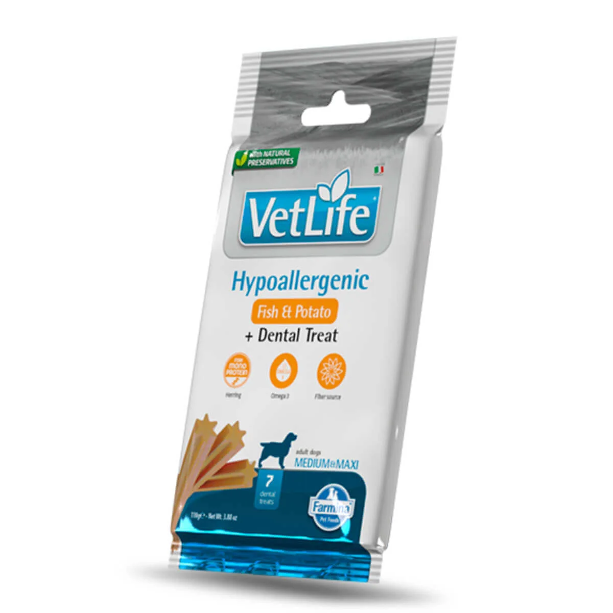 Φωτογραφία προϊόντος: VET LIFE VetLife Dog Hypoallergenic Dental Snack With Fish-Potato Medium&Maxi 110gr