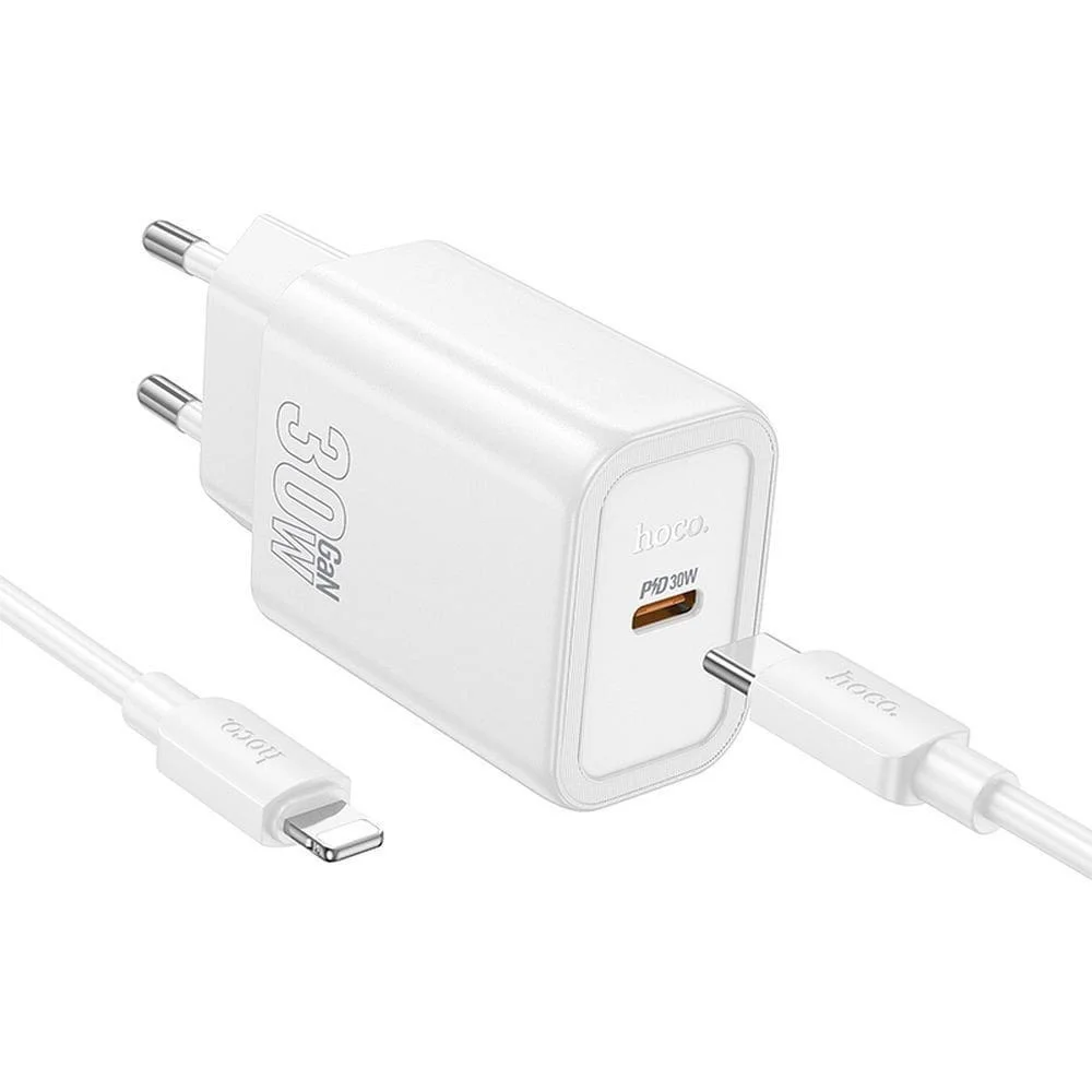 Φωτογραφία προϊόντος: Phone charger Hoco USB C QC PD 30W + cable USB C to Lightning N62 white