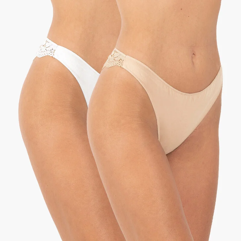 Φωτογραφία προϊόντος: AA UNDERWEAR AA-UNDERWEAR Brazil 2 τμχ Κυλοτάκι Δαντέλα Cotton - Modal Μπεζ, Άσπρο