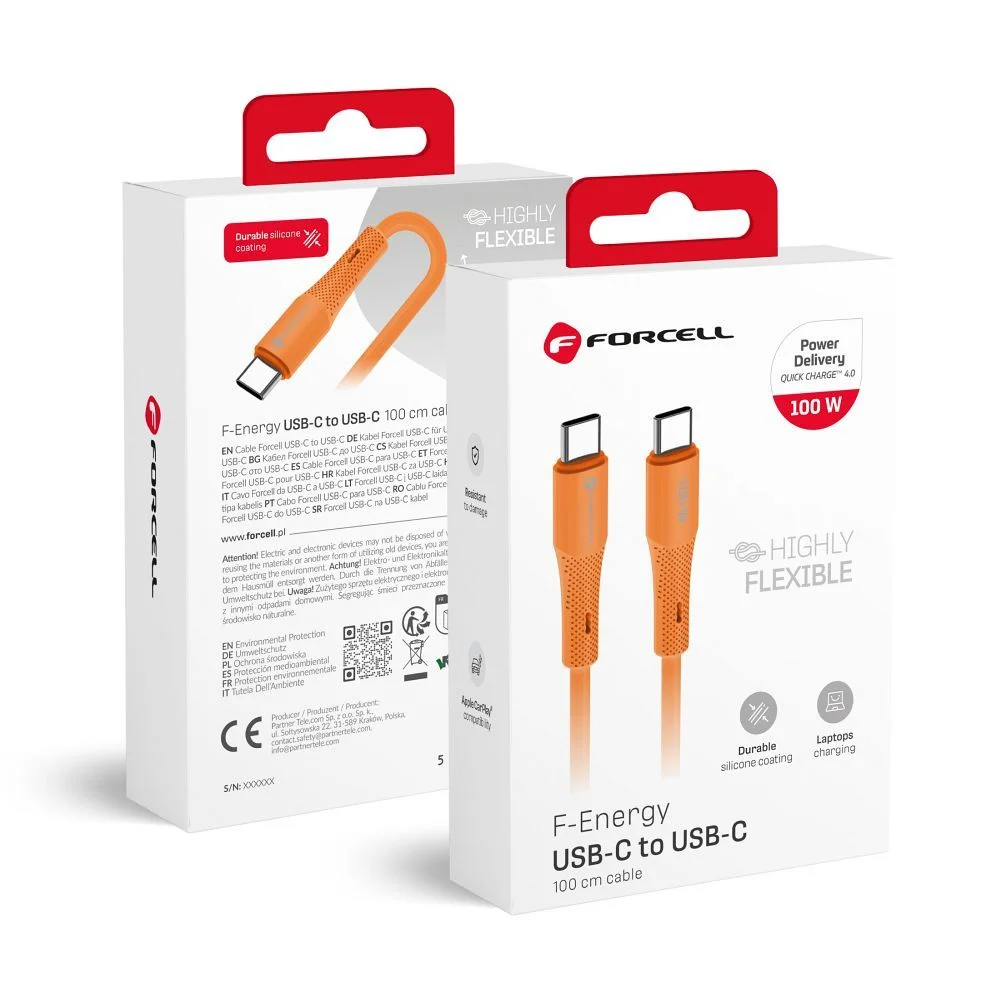 Φωτογραφία προϊόντος: Cable USB C to USB C Forcell F-Energy QC4.0 PD 5A 100W Silicone 1 m C347 navy orange