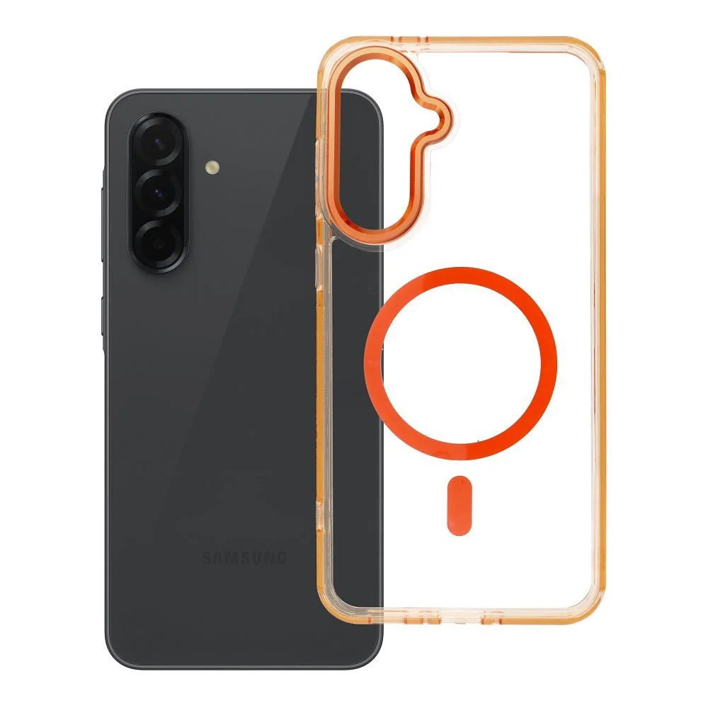 Φωτογραφία προϊόντος: . Case FRAME CLEAR HYBRID MAG COVER compatible with MagSafe for SAMSUNG A36 hermes orange