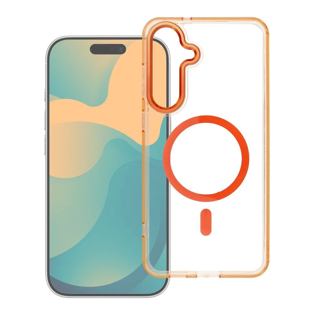 Φωτογραφία προϊόντος: . Case FRAME CLEAR HYBRID MAG COVER compatible with MagSafe for SAMSUNG A57 hermes orange