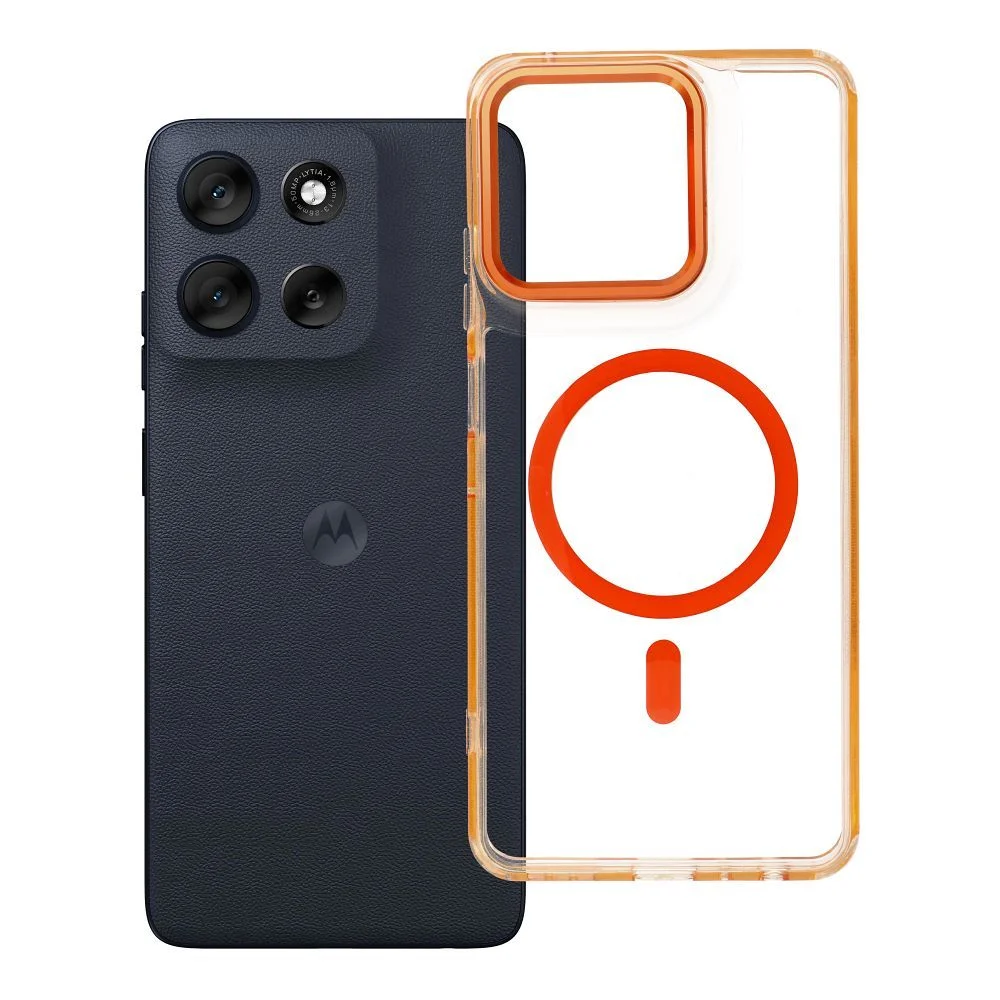 Φωτογραφία προϊόντος: . Case FRAME CLEAR HYBRID MAG COVER compatible with MagSafe for MOTOROLA G56 hermes orange