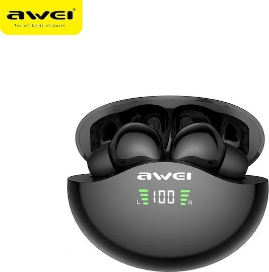 Φωτογραφία προϊόντος: Awei T12P In-ear Bluetooth Handsfree Ακουστικά με Αντοχή στον Ιδρώτα και Θήκη Φόρτισης Μαύρα