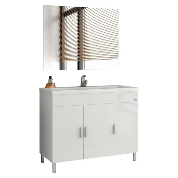Φωτογραφία προϊόντος: Drop Roma 100 White Έπιπλο Μπάνιου 100cm Σετ με Nιπτήρα και Kαθρέπτη 95Χ39