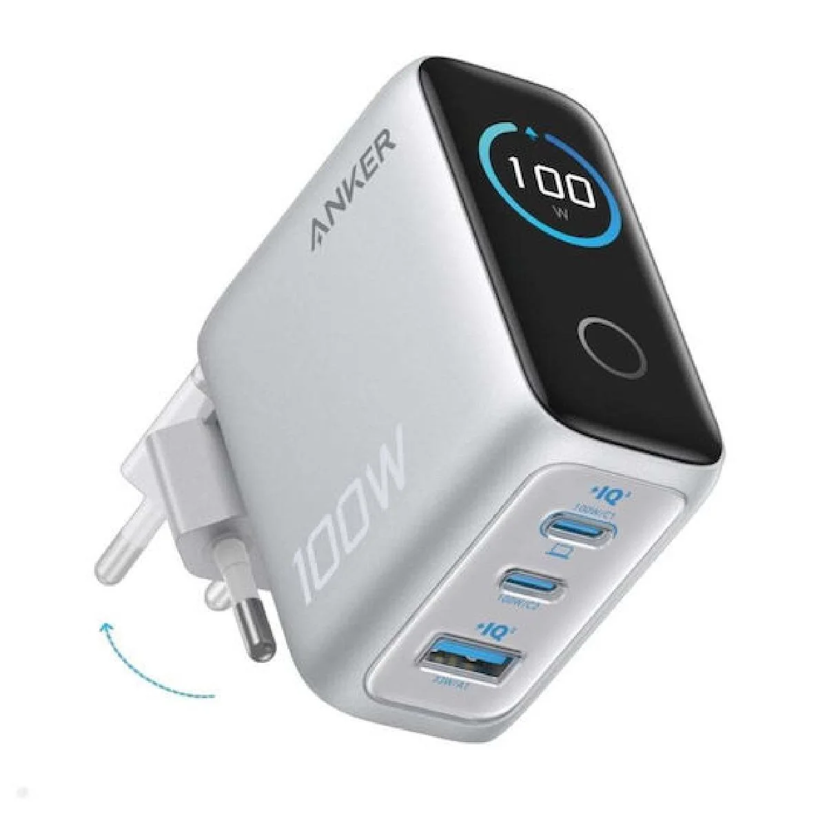 Φωτογραφία προϊόντος: Anker Φορτιστής GaN με Θύρα USB-A και 2 Θύρες USB-C και Καλώδιο USB-C - USB-C 100W Power Delivery (B121B641) Ασημί (σε 3 άτοκες ή 4 εώς 36 δόσεις)
