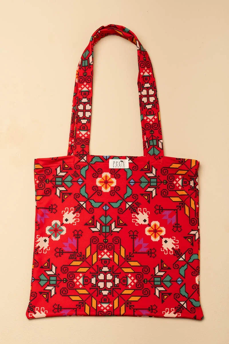 Φωτογραφία προϊόντος: Terracotta Folk Pixel Flowers Φούτερ Tote Bag Petit Boutik