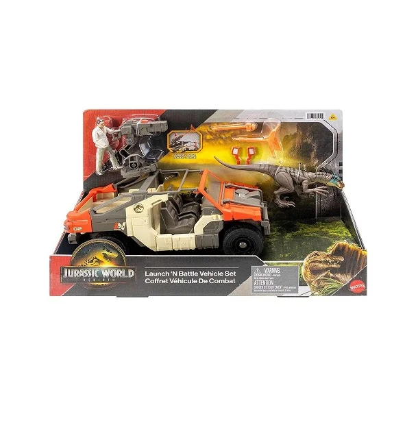 Φωτογραφία προϊόντος: Mattel Jurassic World Rebirth Launch N Battle Vehicle with 1 Human + 1 Raptor Figure (JGB59)