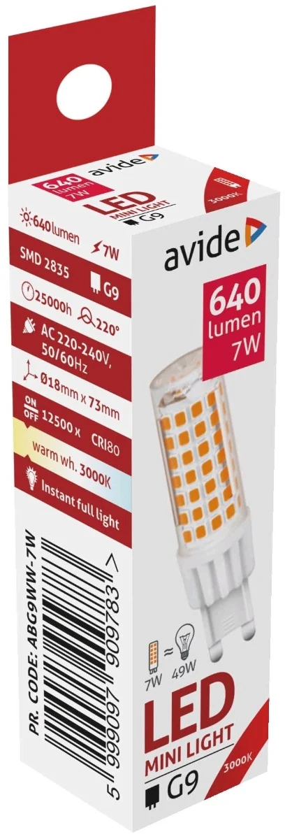 Φωτογραφία προϊόντος: OEM Avide LED G9 7W 220° Θερμό 3000K-ABG9WW-7W