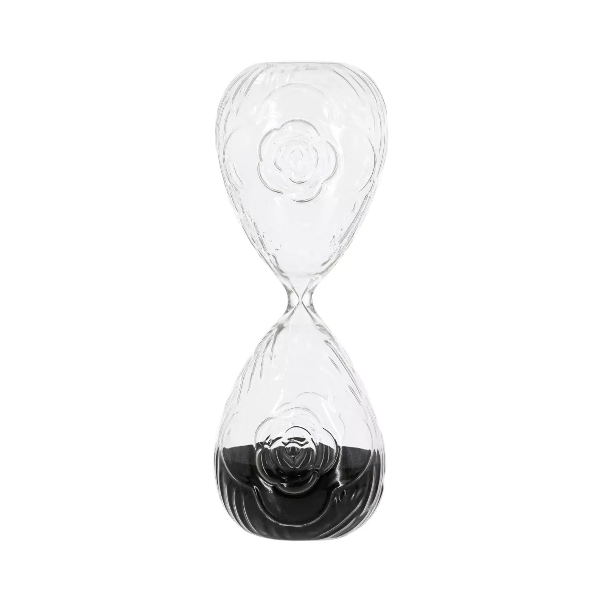 Φωτογραφία προϊόντος: Artekko Hourglass Γυάλινη Κλεψύδρα με Ανάγλυφο Τριαντάφυλλο και Μαύρη Άμμο (9.8x9.8x25.4)cm