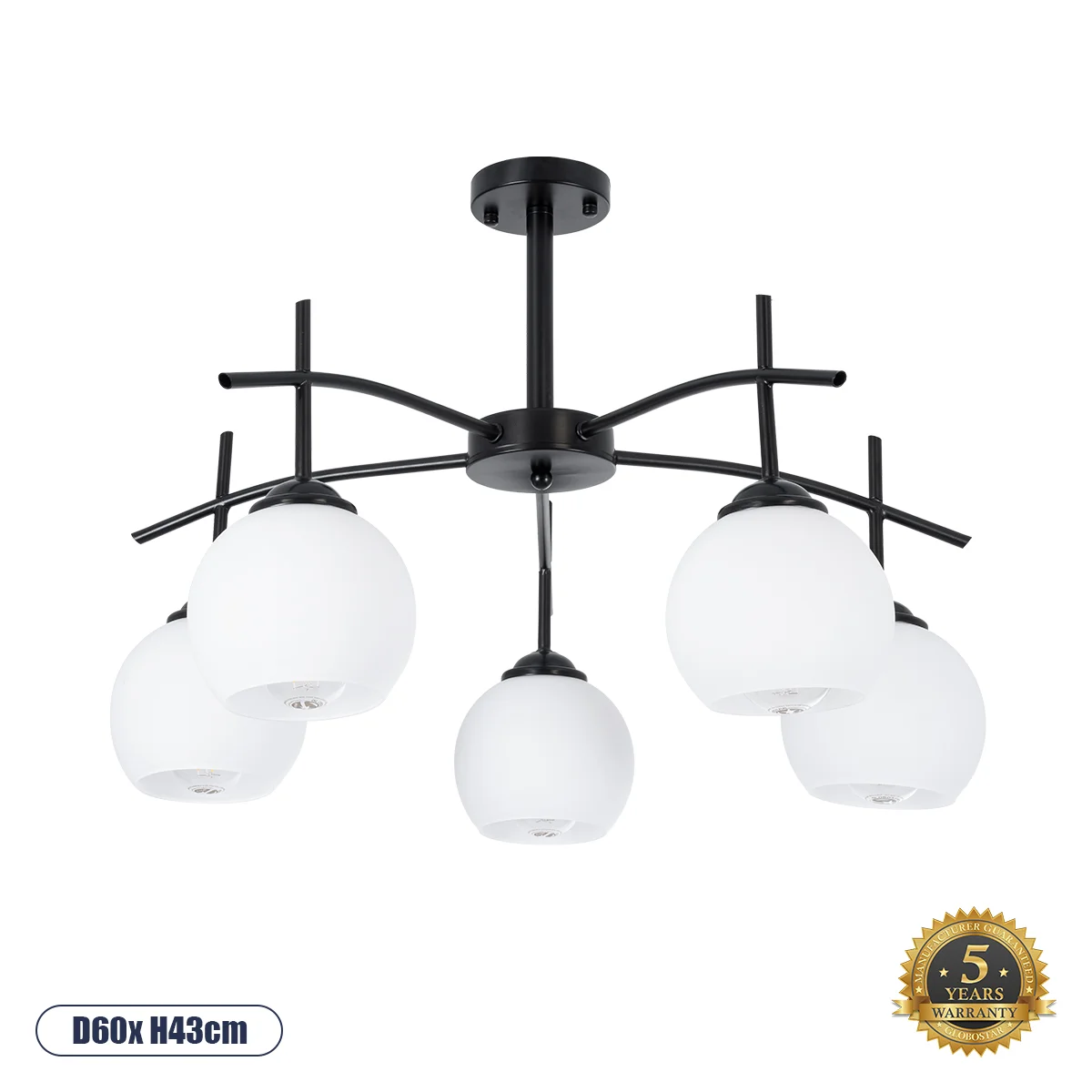 Φωτογραφία προϊόντος: GLOBOSTAR® LUNA 01088 Μοντέρνο Φωτιστικό Οροφής με Ντουί 5 x E27 AC 220-240V IP20 - Λευκό & Μαύρο - Μ60 x Π60 x Υ43cm