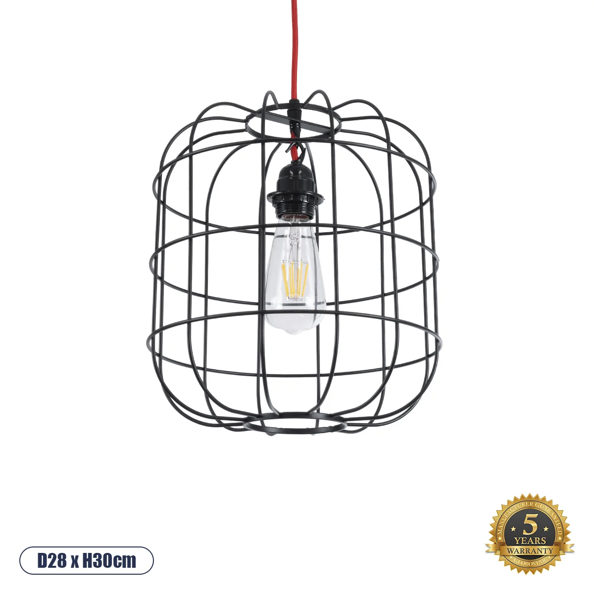 Φωτογραφία προϊόντος: GLOBOSTAR® PARROT 01099 Μοντέρνο Κρεμαστό Φωτιστικό Οροφής με Ντουί 1 x E27 AC 220-240V IP20 - Μαύρο - Μ28 x Π28 x Υ30cm