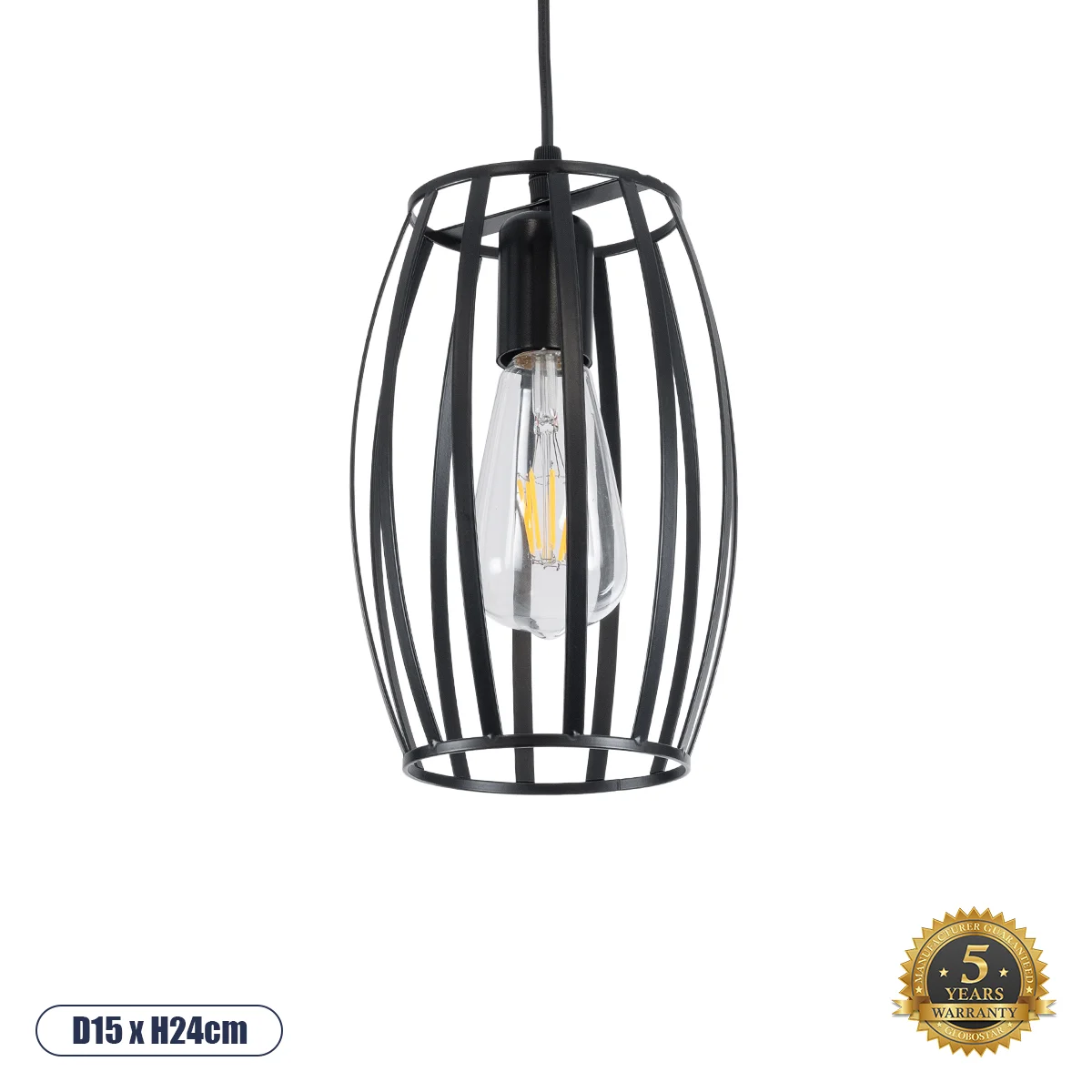 Φωτογραφία προϊόντος: GLOBOSTAR® ZEBRA 01062 Μοντέρνο Κρεμαστό Φωτιστικό Οροφής με Ντουί 1 x E27 AC 220-240V IP20 - Μαύρο - Μ15 x Π15 x Υ24cm